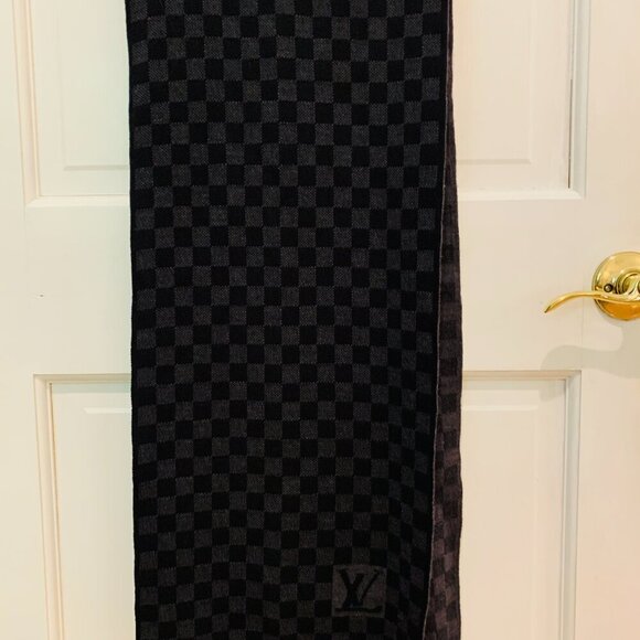 Auth LOUIS VUITTON Echarpe Petit Damier M70028 Dark Gray Black MR0135 Scarf Wool - Picture 15 of 16